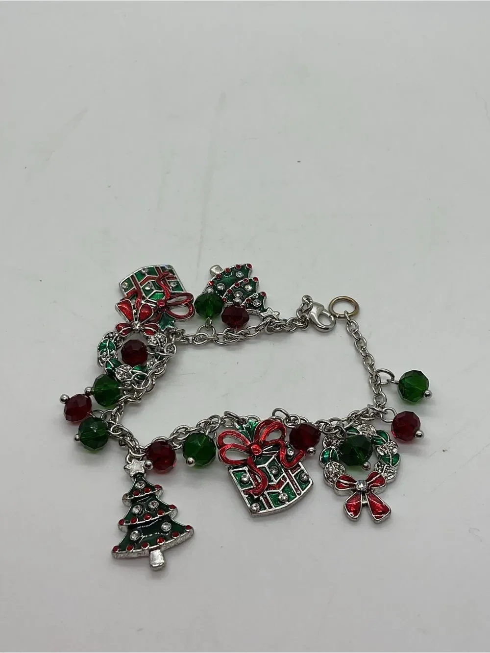 Roman Silver-Tone Christmas Charm Bracelet - Red & Green
